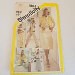 Simplicity 5384 Vintage UNCUT Pattern Size 12 Misses Jacket Pants Skirt Top 1981